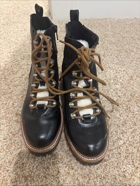 a new day Black Leather Lace-Up Combat Boots with Brown Laces